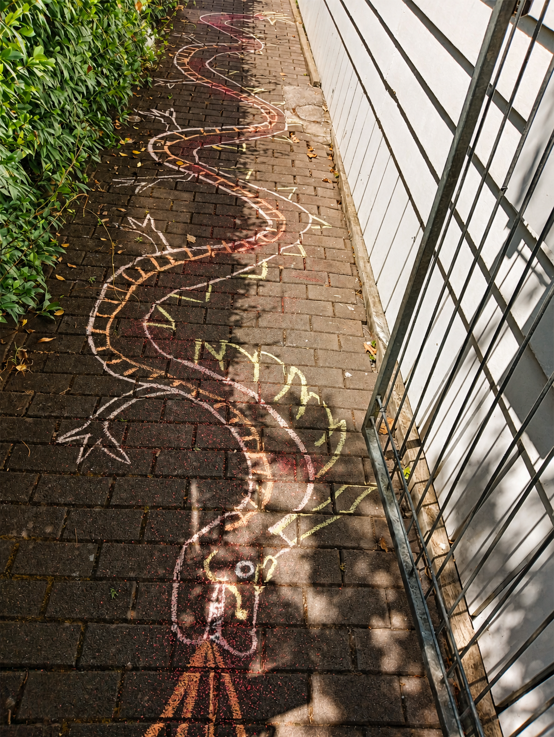 A chalk dragon made by children