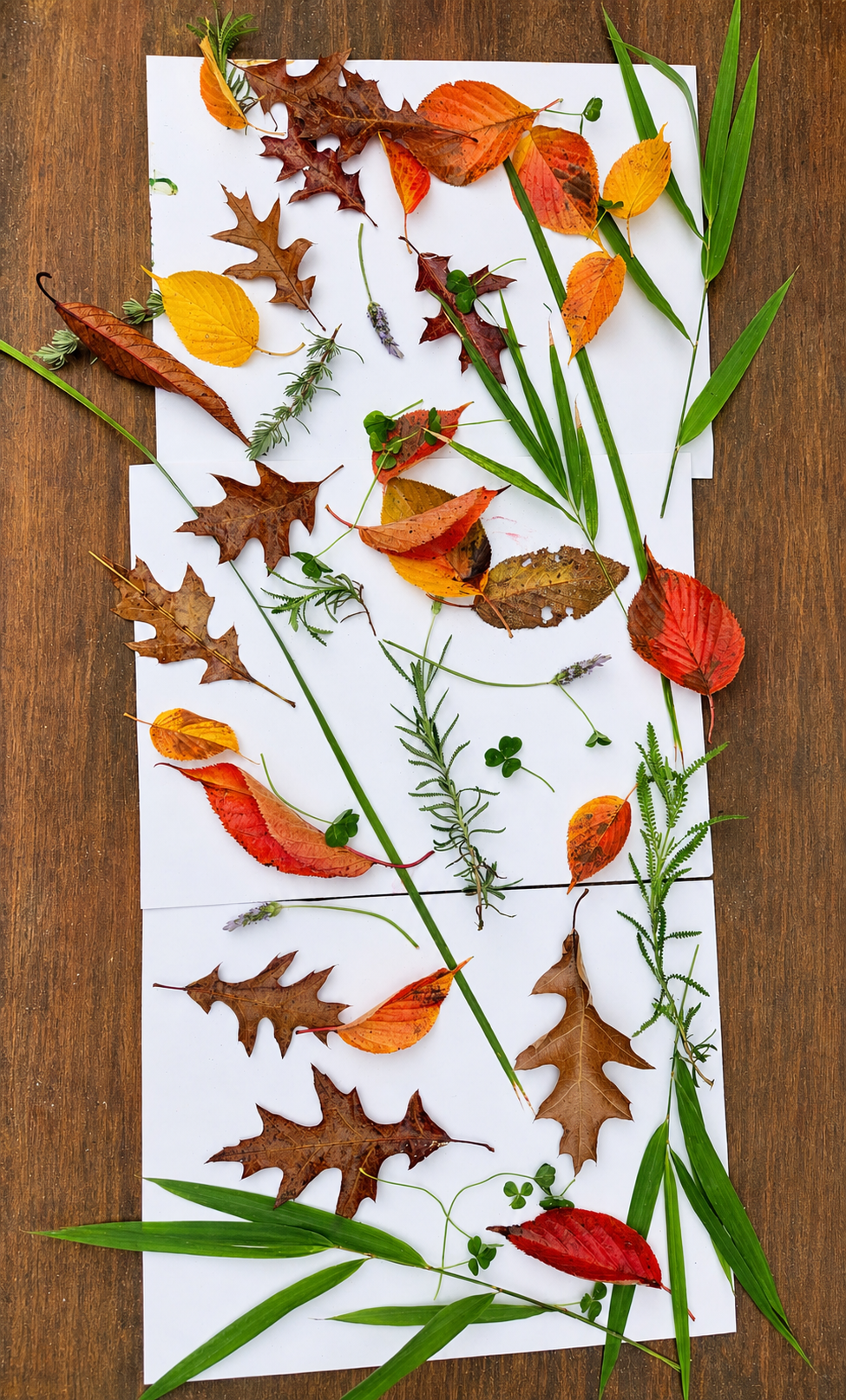 Leaves and natural materials arranged for exploration