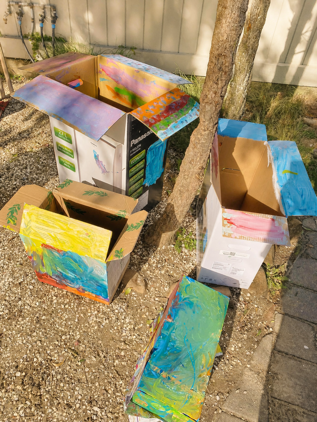 Children’s painted cardboard creations at Royal Oak