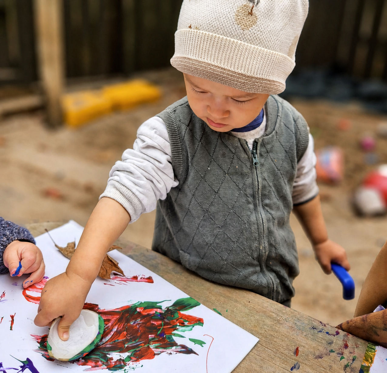 Baby Room children exploring paint and natural materials